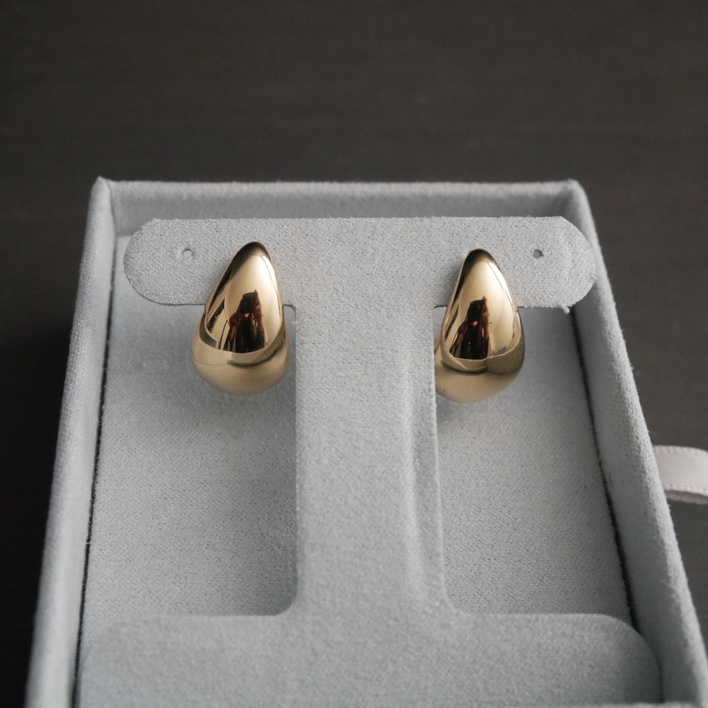 14k Solid Yellow Gold Puff Statement Earrings - image 1